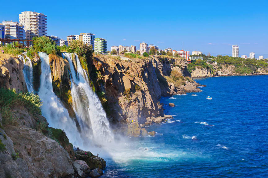 Düden Waterfalls on the coast in Antalya, Turkey