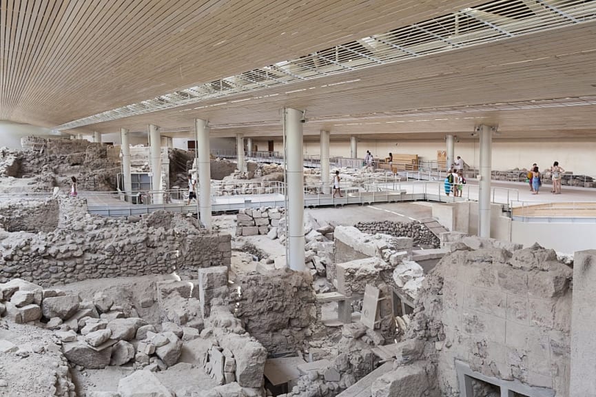 Akrotiri excavation site in Santorini, Greece