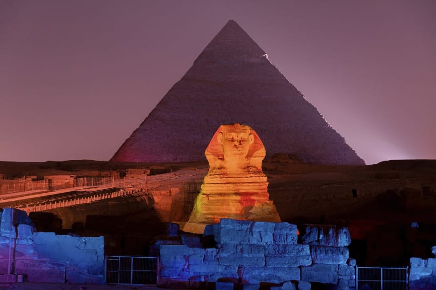 Great Sphinx and Pyramid at Giza in Egypt