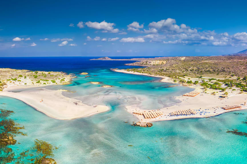 Elafonissi beach on Crete island with azure clear water in Greece