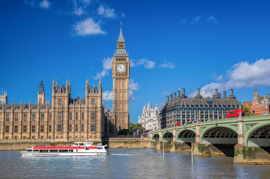 Big Ben and Parliament across the Thames in London, England