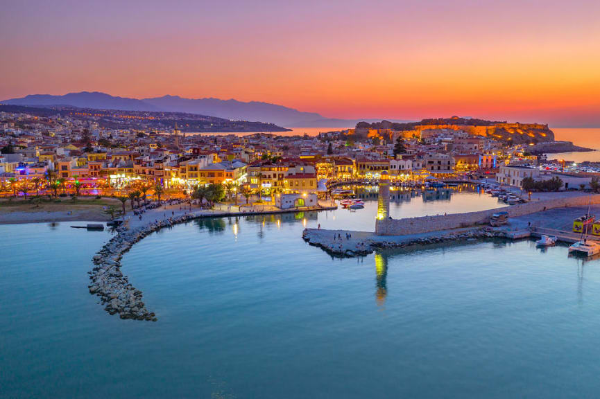 Old Venetian Harbor of Rethymno in Crete, Greece