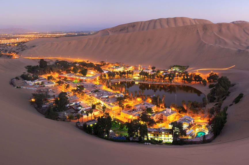 The Oasis of Huacachina at in Ica, Peru