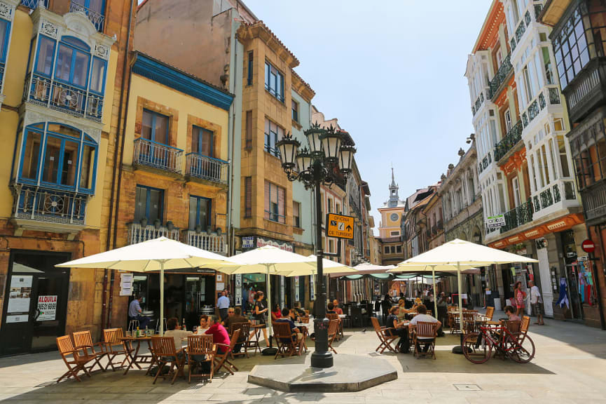 Lively plaza in Oviedo, Spain