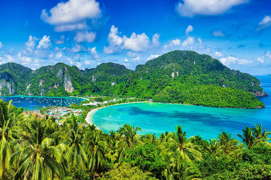 Vista with lush trees and view of Phi Phi Island