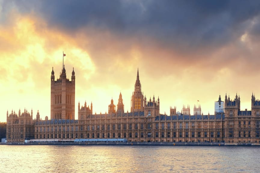 The House of Parliament at Sunset in London, England