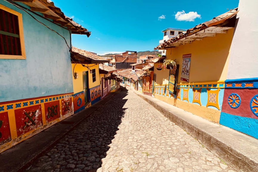 Cobblestone and colorful houses in Guatape, Colombia