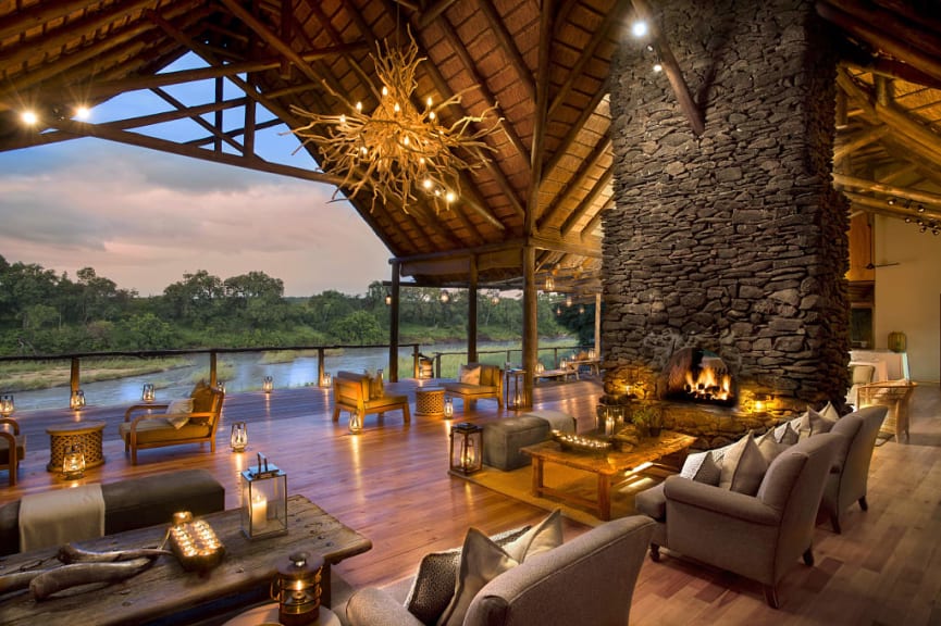 Lounge area at Narina Lodge in Lion Sands, South Africa