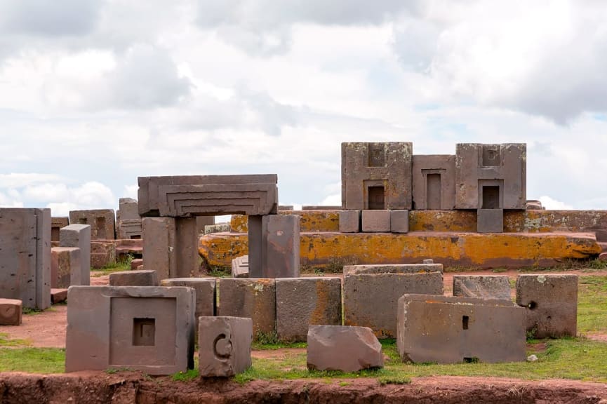 Large stone blocks in the Puma Punku comples, Tiwanaku, Bolivia