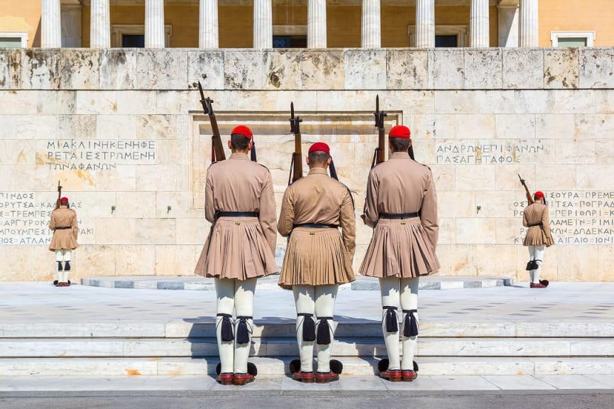 Hellenic Parliament and the Tomb of the Unknown Soldier in Athens, Greece