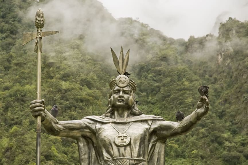 Inca warrior statue in Machu Picchu, Peru