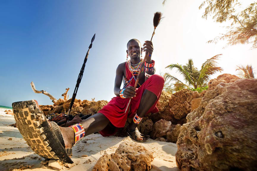 Portrait of a Maasai warrior at Diani beach in Kenya