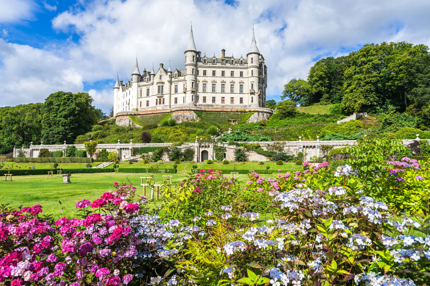 Dunrobin Castle and gardens in the Scottish Highlands.