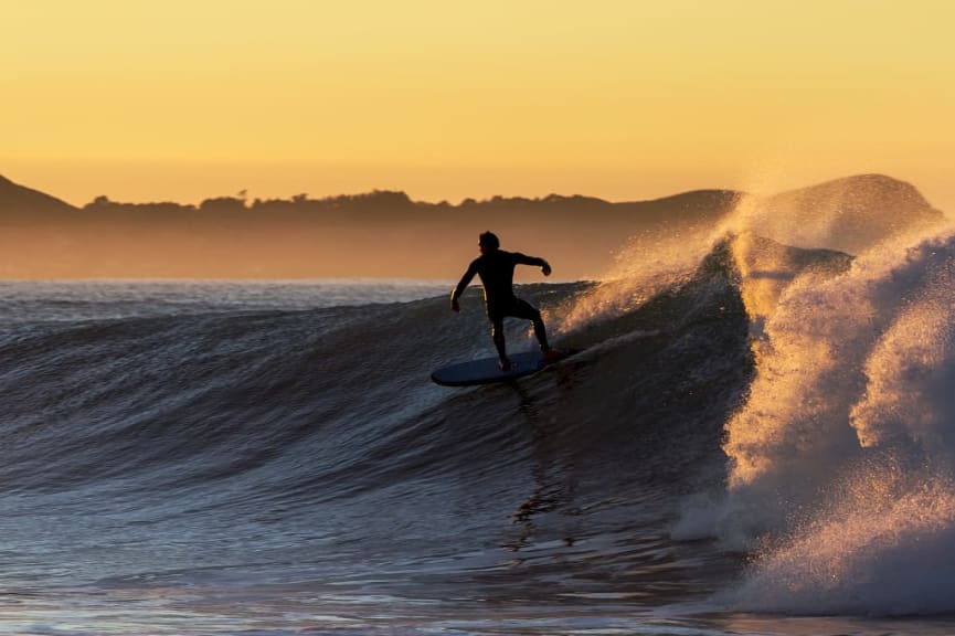 Dawn surfing in Kaikoura, New Zealand