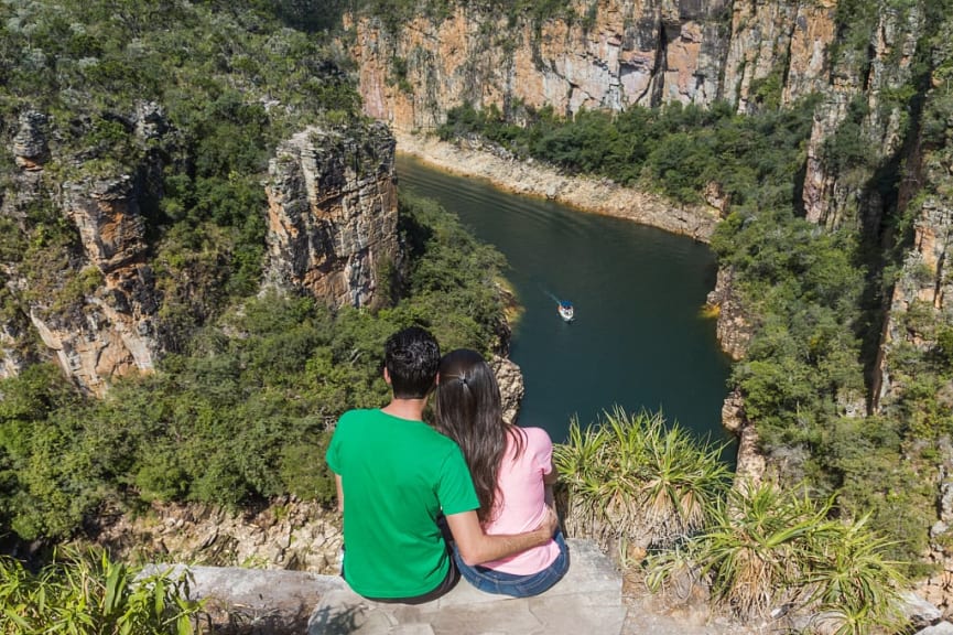 Couple in Furnas Canyon in Brazil.