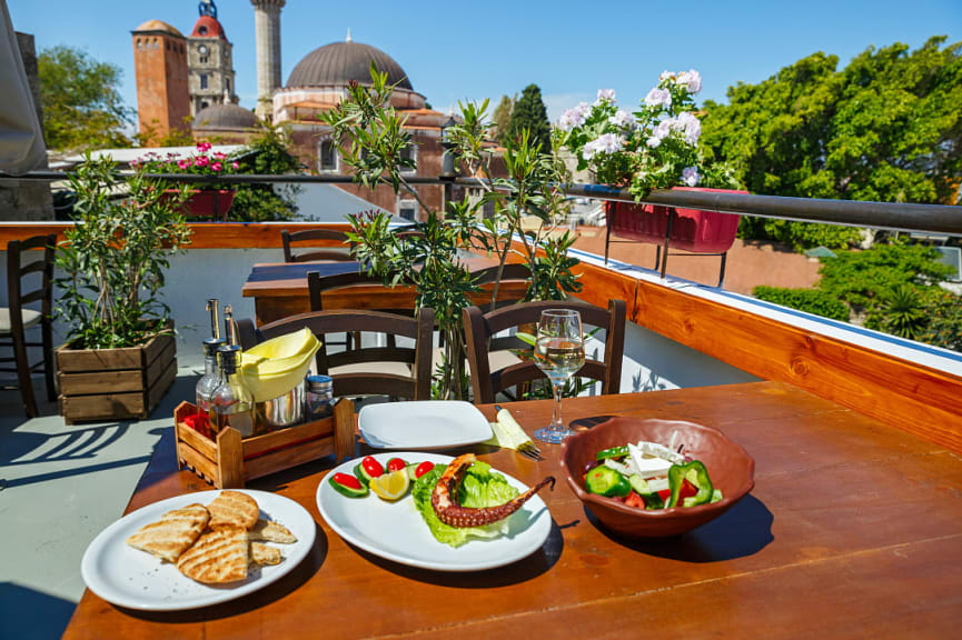 Table set for lunch in Rhodes, Greece