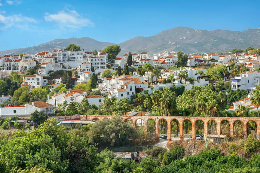 View of Nerja, a resort town along the Costa del Sol in Andalusia, Spain.