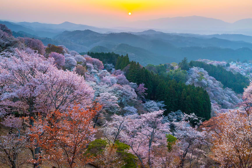 Mount Yoshino at sunset in Nara, Japan