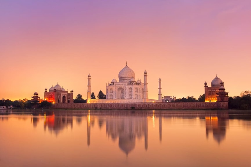 Taj Mahal at sunset in Agra, India