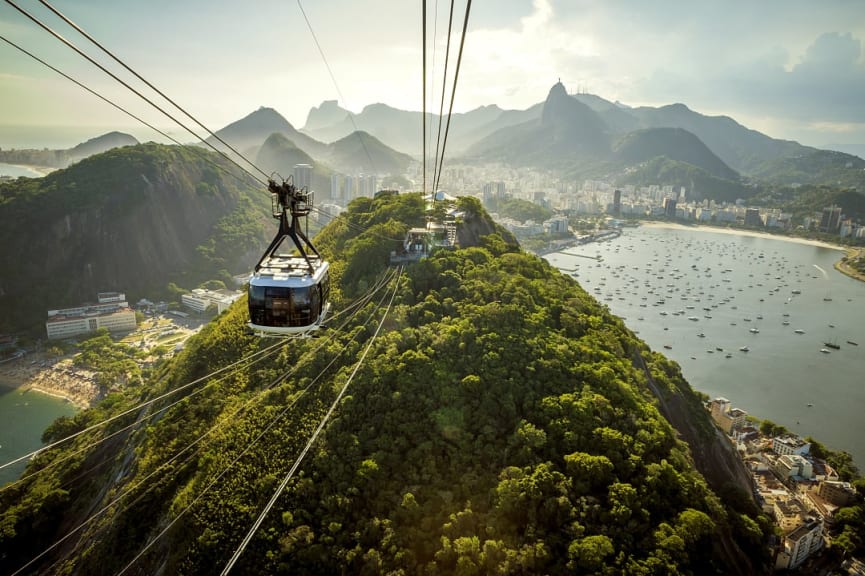 Cable car up to Sugarloaf in Rio de Janeiro, Brazil