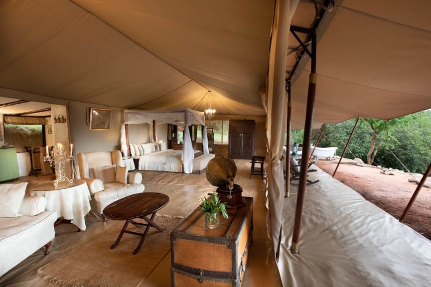 Guest tent at Cottar's 1920s Safari Camp in Masai Mara, Kenya