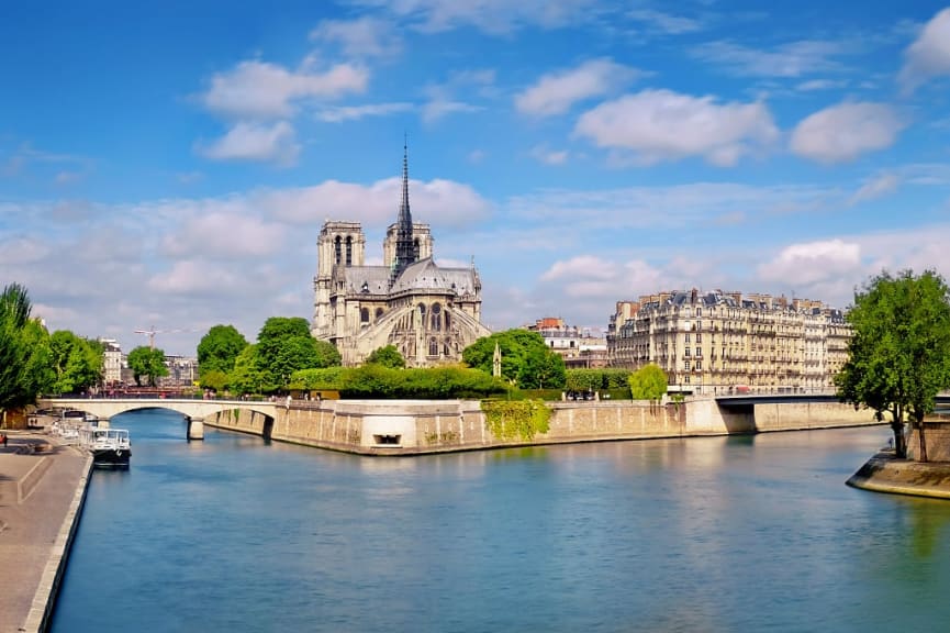 Notre Dame Cathedral on the Seine River in Paris, France