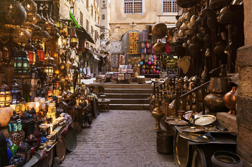 Items for sale at Khan El-Khalili Bazaar in Egypt