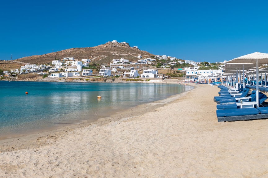 Ornos Beach on Mykonos island, Greece