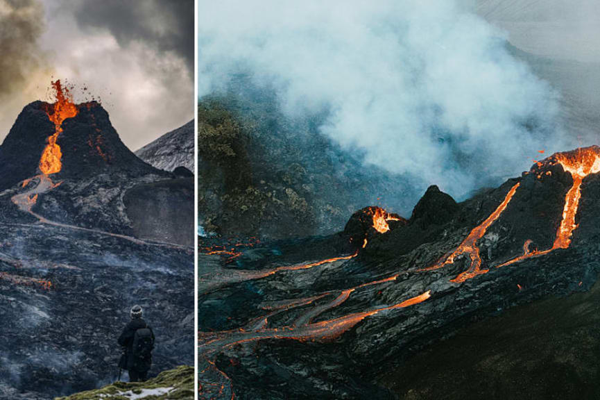 Fagradalsfjall volcano erupting in Iceland