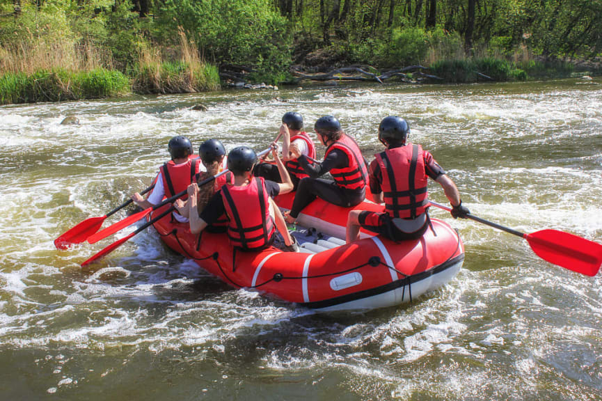 Family group rafting down the Pacuare River, Costa Rica.