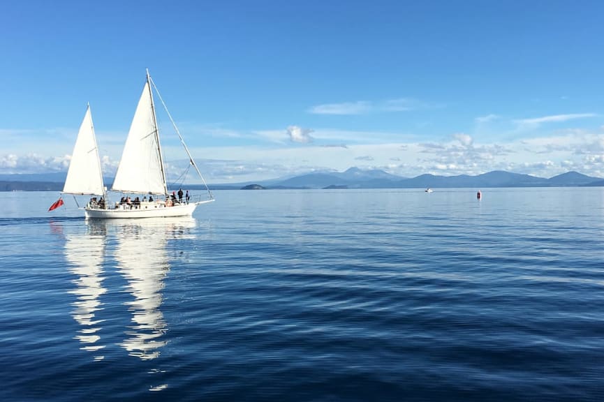 Sail boat on Lake Taupo in New Zealand