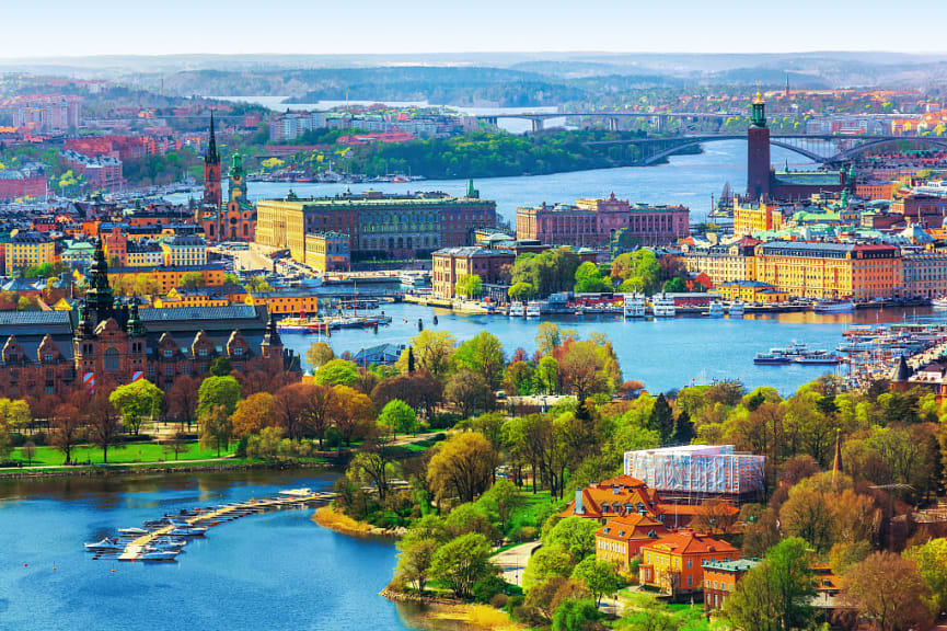 Aerial of Old Town Stolckholm, Sweden