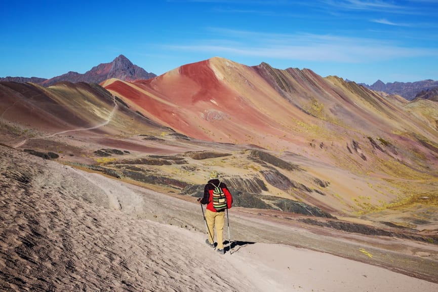 Hiking Vinicunca, Rainbow Mountain, in the Cusco region of Peru