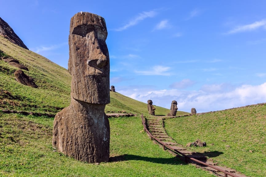 Moai statues in Rano Raraku National Park, Easter Island, Chile