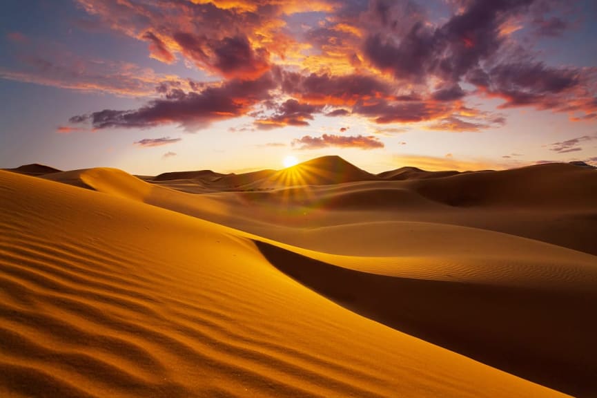 Sahara Desert at sunset, Morocco