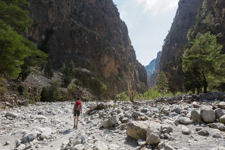 Woman hiking the Samaria Gorge in Crete, Greece