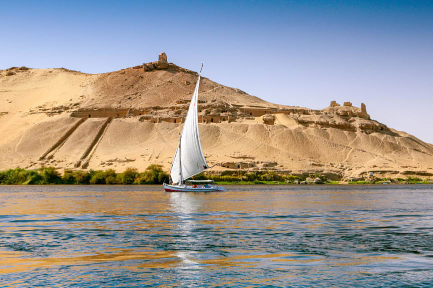 Felucca boat on the Nile river in Aswan, Egypt 