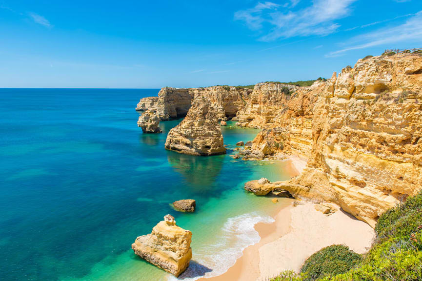 Beautiful Praia da Marinha beach in Algarve, Portugal