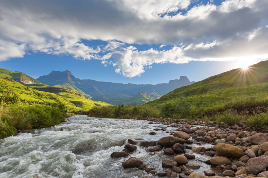 Drakensberg Mountains at sunset in South Africa