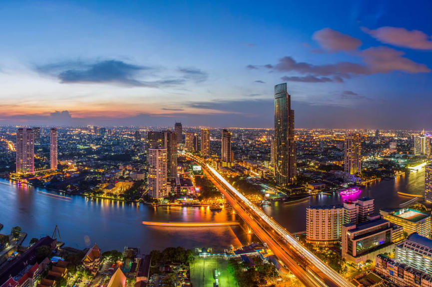 Bangkok skyline with the Chao Phraya river in Thailand