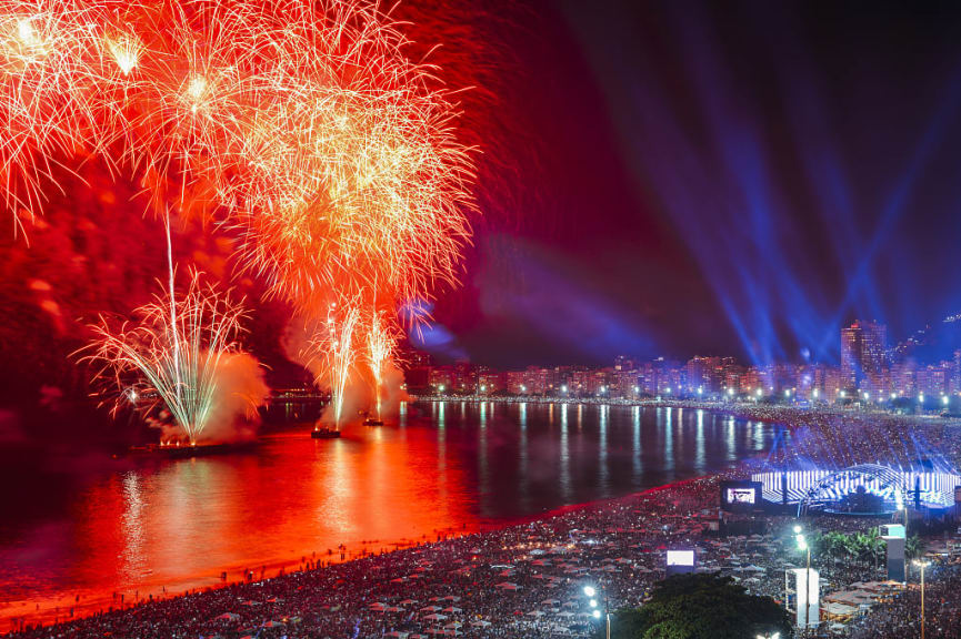 Fireworks during the celebration of Reveillon in Rio de Janeiro, Brazil