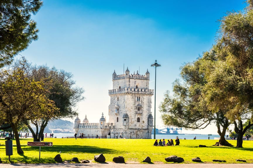 View of the Belem Tower in Lisbon, Portugal