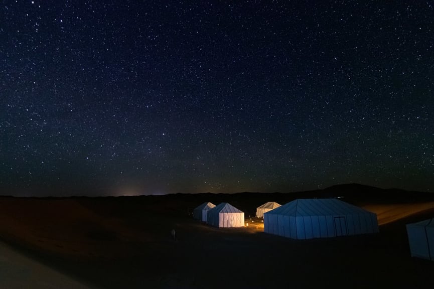 Berber camp in Erg Chebbi under the stars, Morocco