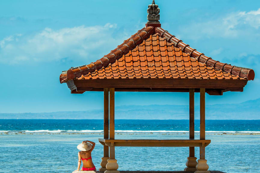 Woman at private beach in Bali, Indonesia