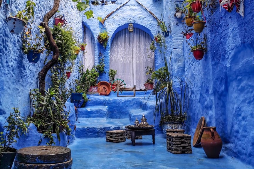 Architectural details in Chefchaouen, Morocco