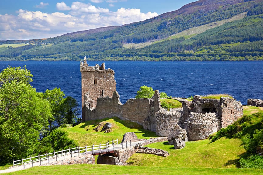 Urquhart Castle ruins beside Loch Ness in the Highlands of Scotland