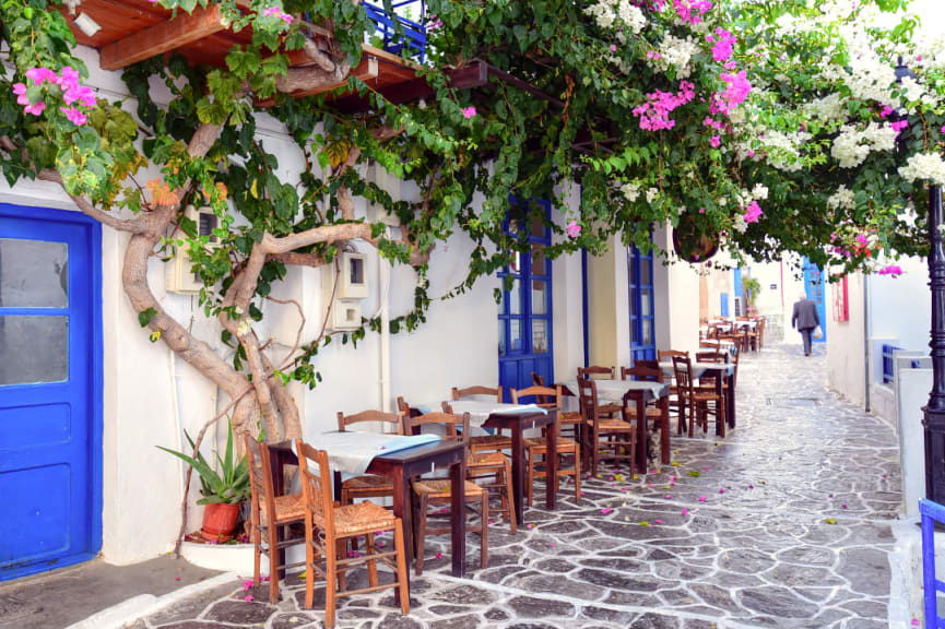 A street view from Plaka village on Milos Island, Greece