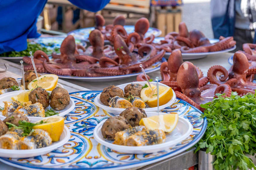 Seafood dish served at a restaurant in Palermo, Sicily, Italy