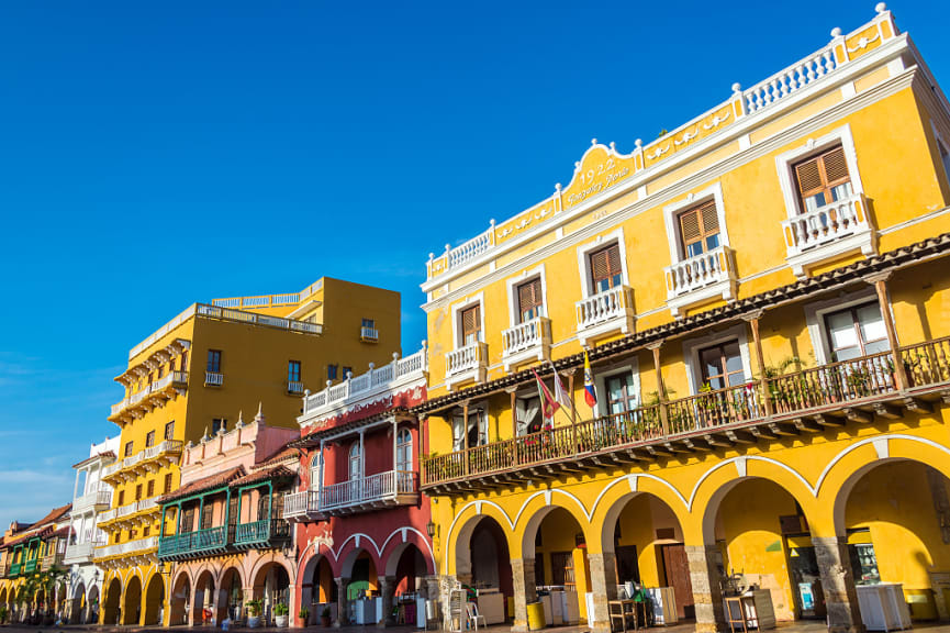 Brightly colored colonial architecture in Cartagena, Colombia