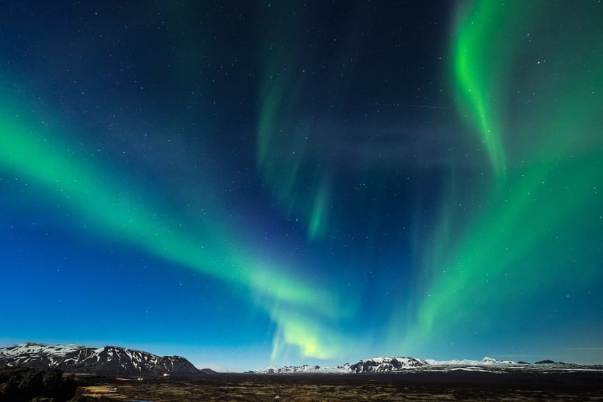 Northern Lights over Thingvellir National Park in Iceland